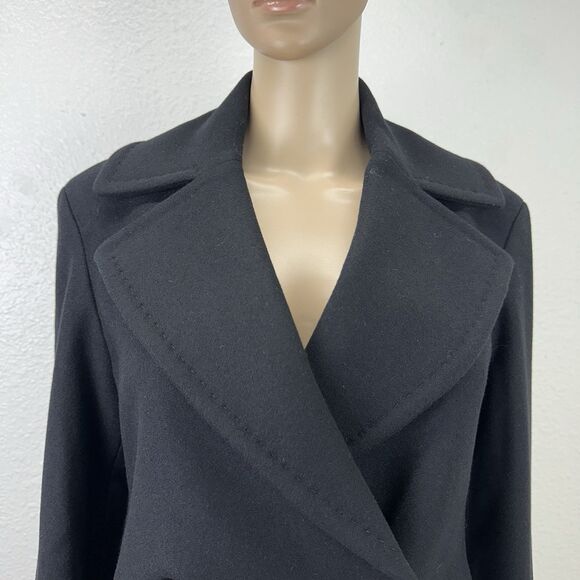 Theory Wool Coat Womens 4 Black Peacoat Double Breasted Money Staple Business - Picture 3 of 15